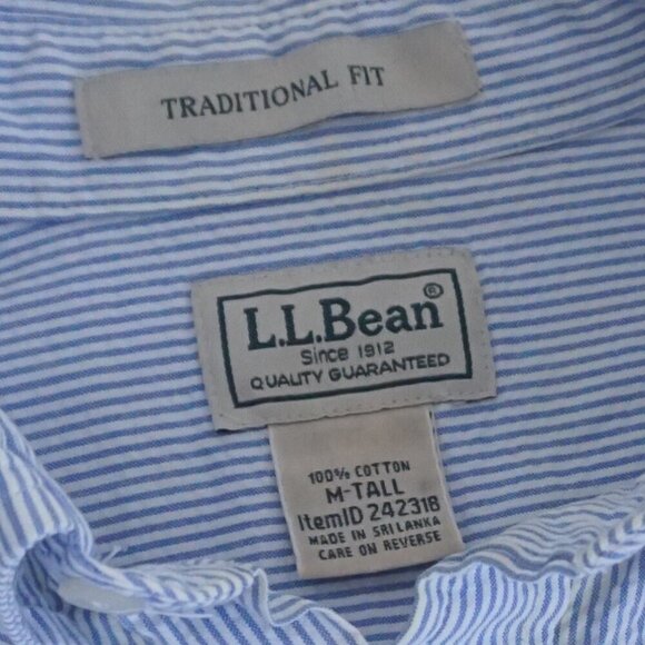 VTG L.L.Bean Traditional Fit Blue White Stripe Cotton Button Down Shirt M-Tall - Picture 10 of 10